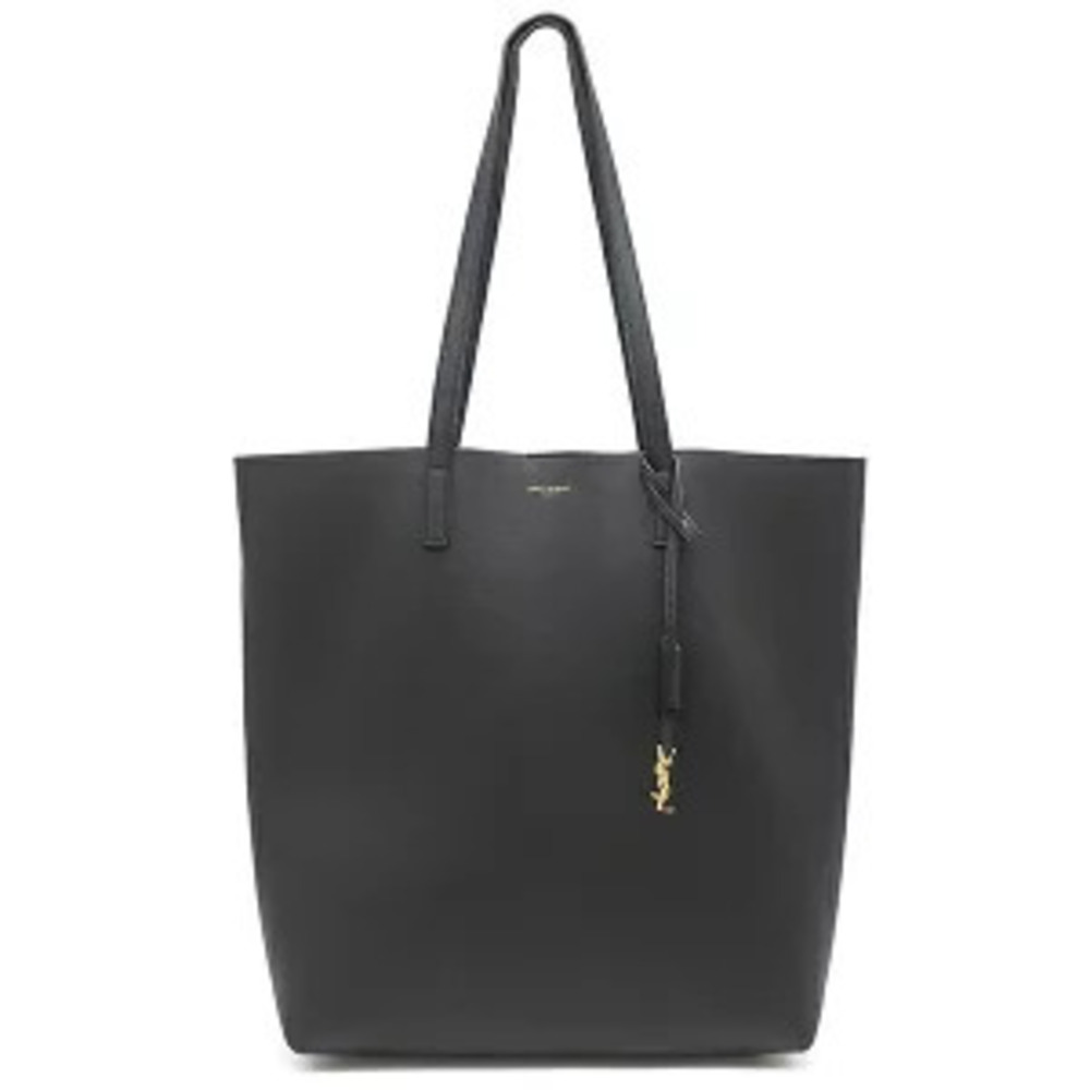 Saint Laurent North South Shopping Tote Bag Calfskin Leather Polyurethane Black